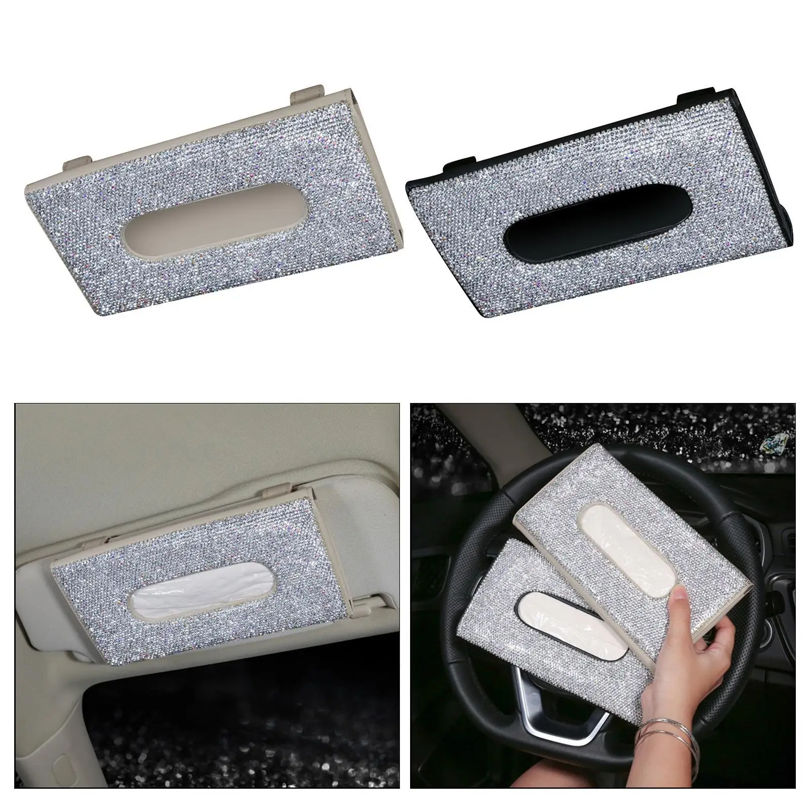 Crystal Car Tissue Box Car Sun Visor Tissue Box Holder Auto Interior Storage Decoration Auto Car Accessories