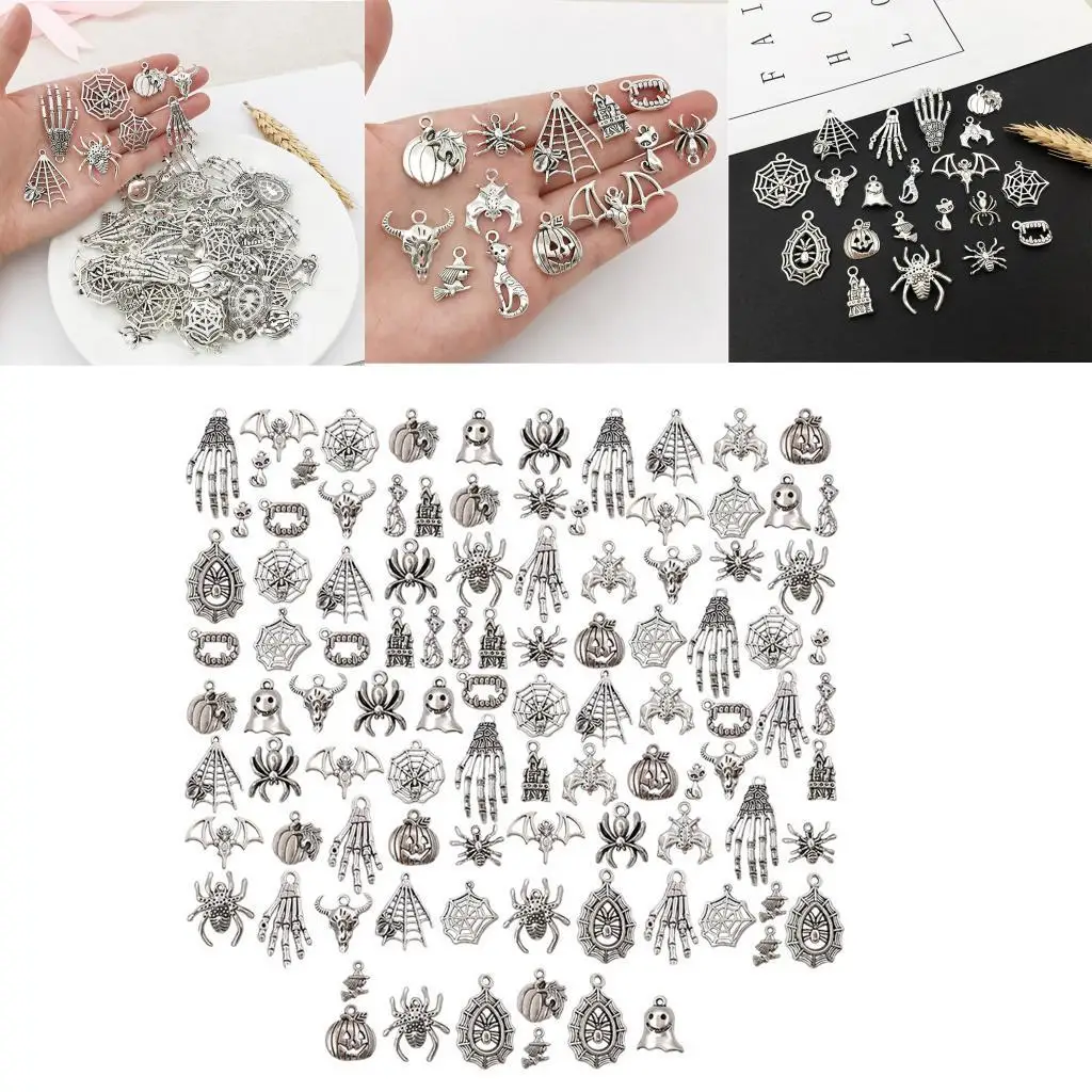 Bulk 100 Pieces   Mixed Styles Halloween Charms Pendants DIY Jewelry Making