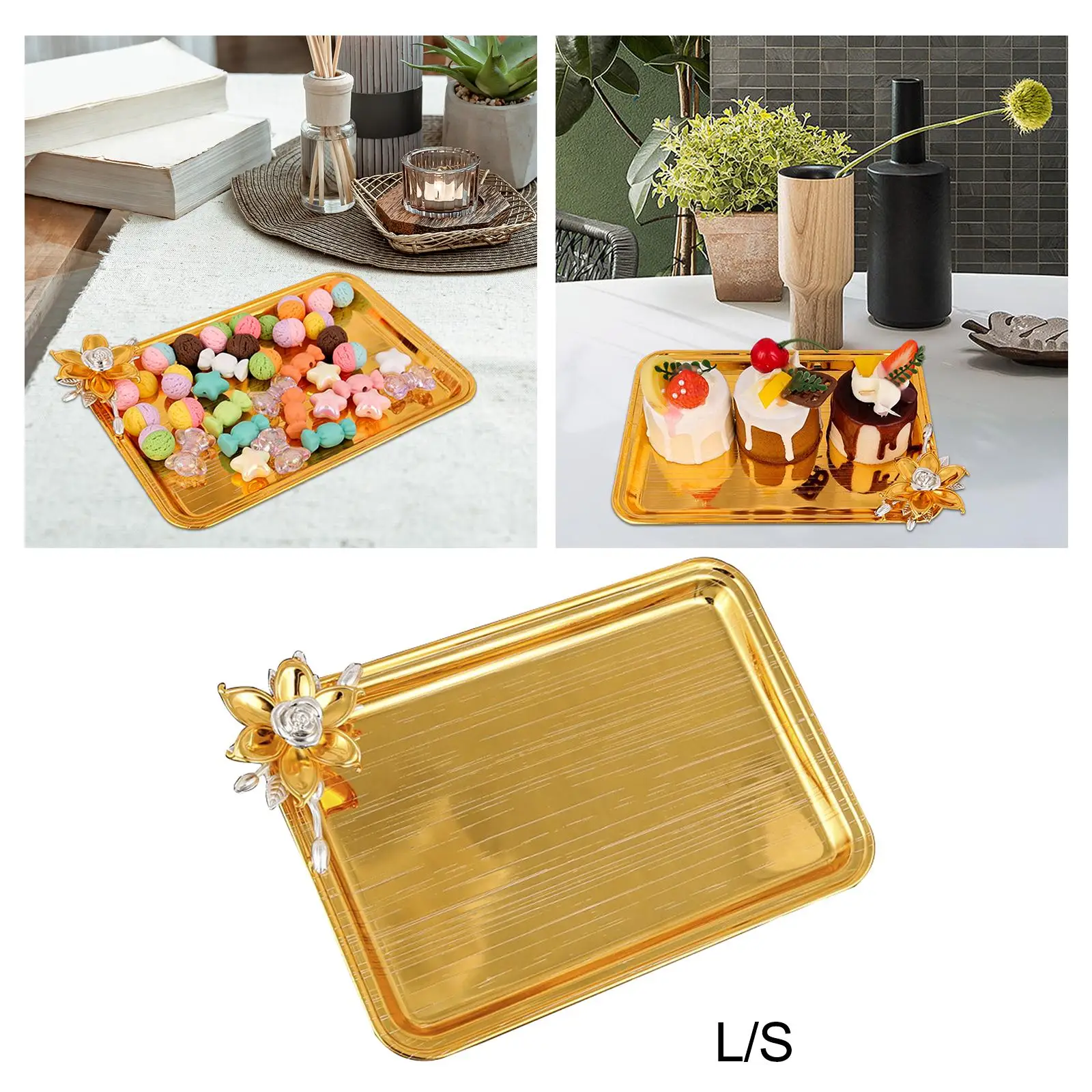Snack Tray Photo Props Lightweight Durable Multifunctional Decorative Tray Metal Tray for Countertop Party Desk Kitchen Beverage