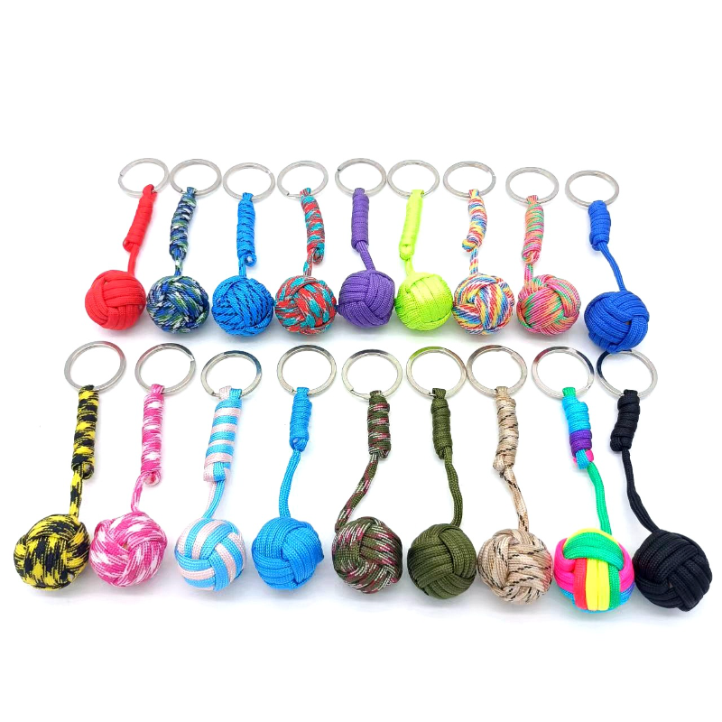 Description Picture 2 of itemMilitary Parachute Wooden Bead Woven Rope Ball Keychain Paracord Lanyard Key Ring Monkey Fist Key Chains Outdoors Survival Tool