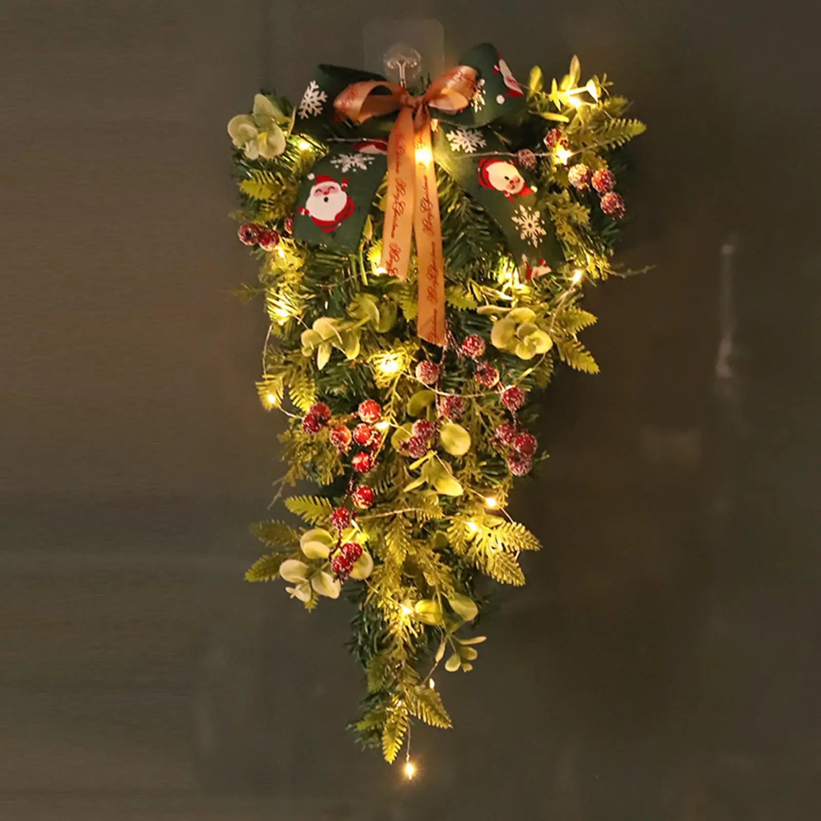 Christmas Teardrop Swag Fairy Lights Greenery Xmas Tree Wreath for Festival