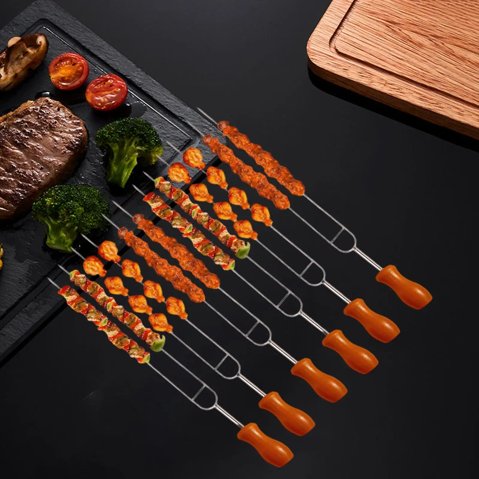 6x Roasting Sticks BBQ Skewers Barbecue Forks with Storage Bag for Grilling