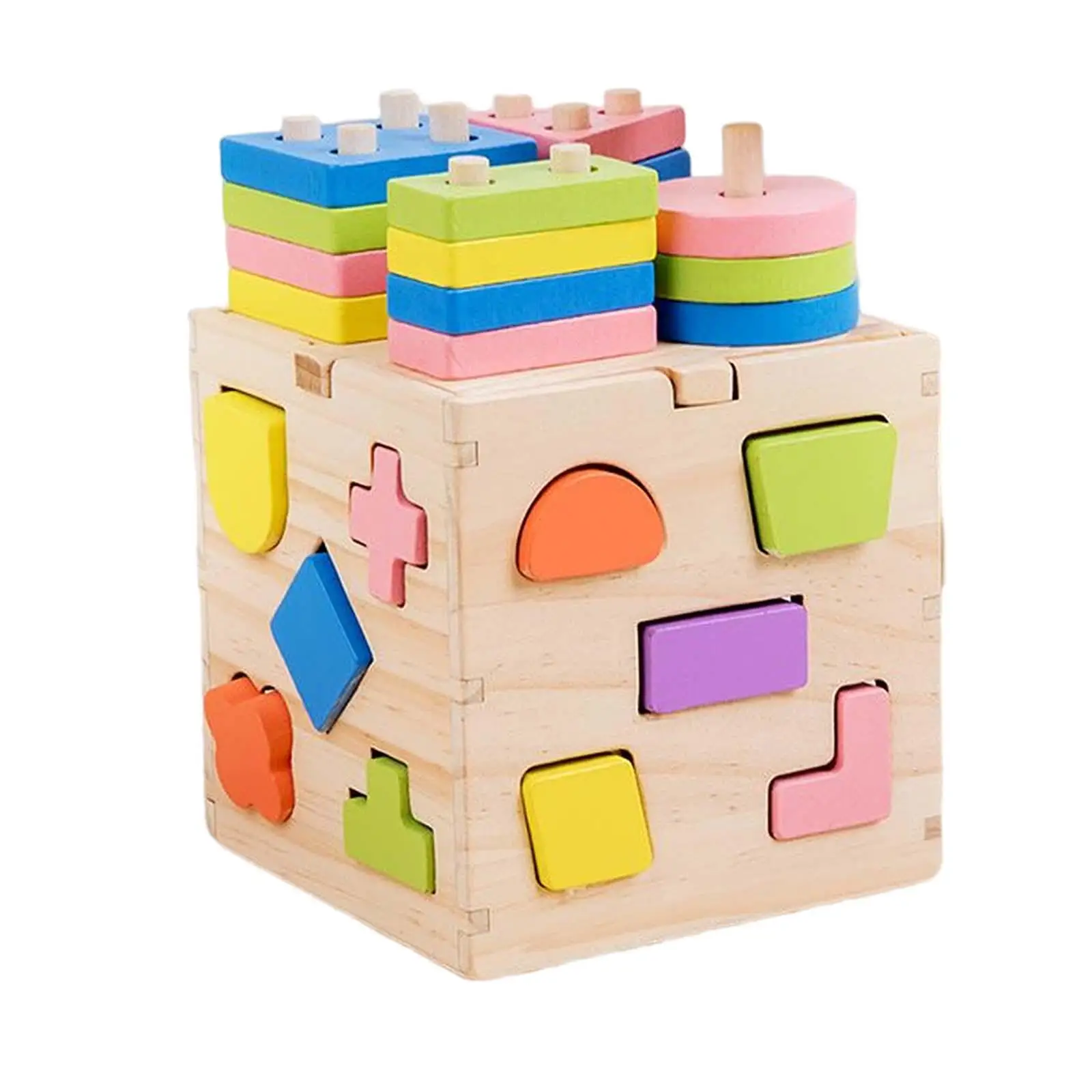 Wooden Geometric Shape Toy Educational Learning Toy Developmental Toy Develop Fine Motor Skill for Girls Children Holiday Gifts