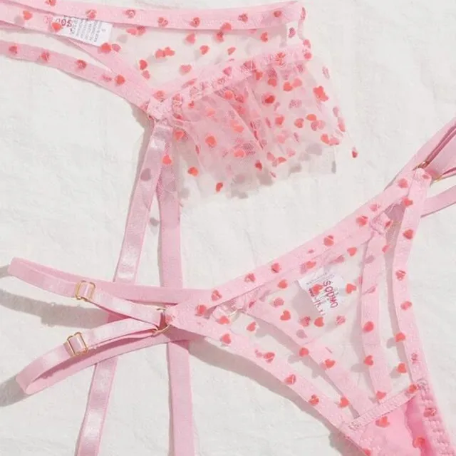 3pcs Heart Pink Women Sexy Bra Briefs Set With Garter Belt Lace Open Bra  Thong Exotic Transparent See Through Lingerie Set - AliExpress