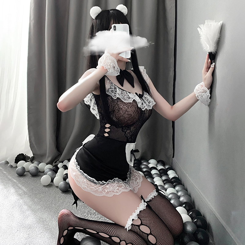 Women Cosplay Amid Outfits Lace Floral Deep V Passion Underwear Sweet Heart Bow Knot uniform Sexy Mesh See Through Maid Lingerie 7 Sd5885aacf1414060badeeb473a7c4e00p