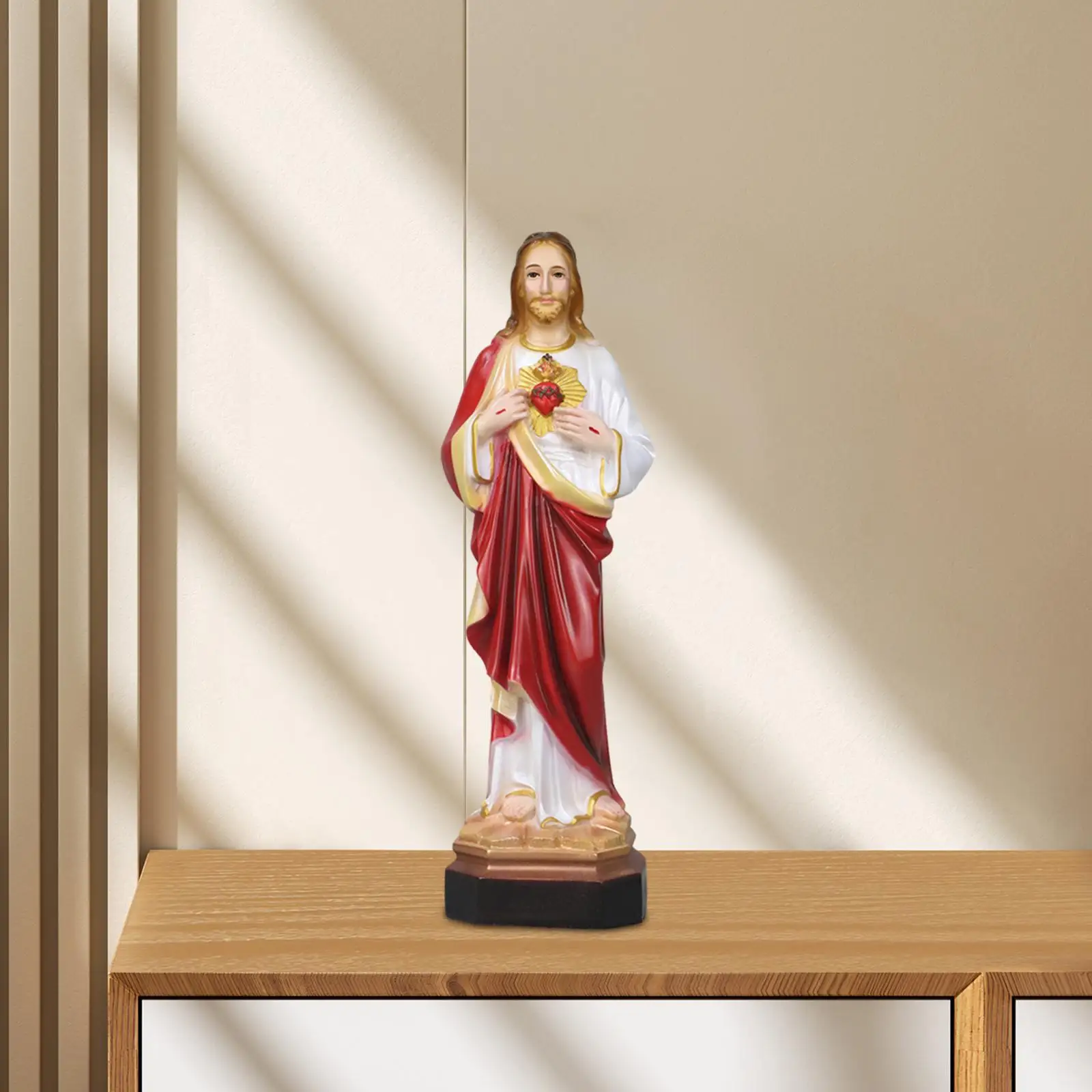Jesus Resin Figure Catholic Statue Religious Gifts Sculpture Sacred Heart of Jesus Figurine for Shelf Church Livingroom