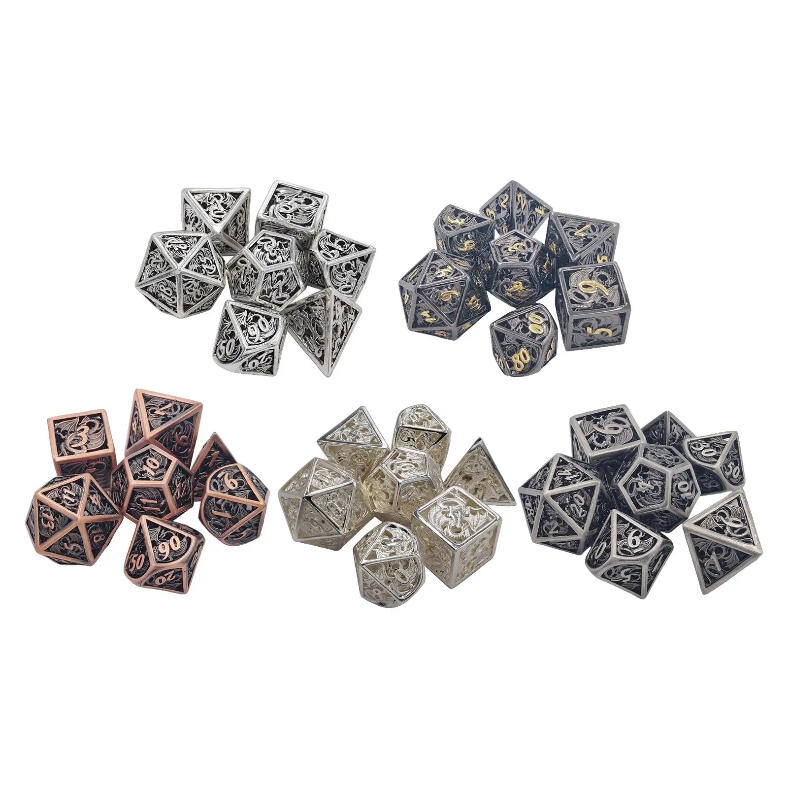 7/Set Metal Polyhedral s, Multi Sided  D20 D12 D10 D8 D6 D4 for Table Game kids children toy, Entertainment, Math Teaching,