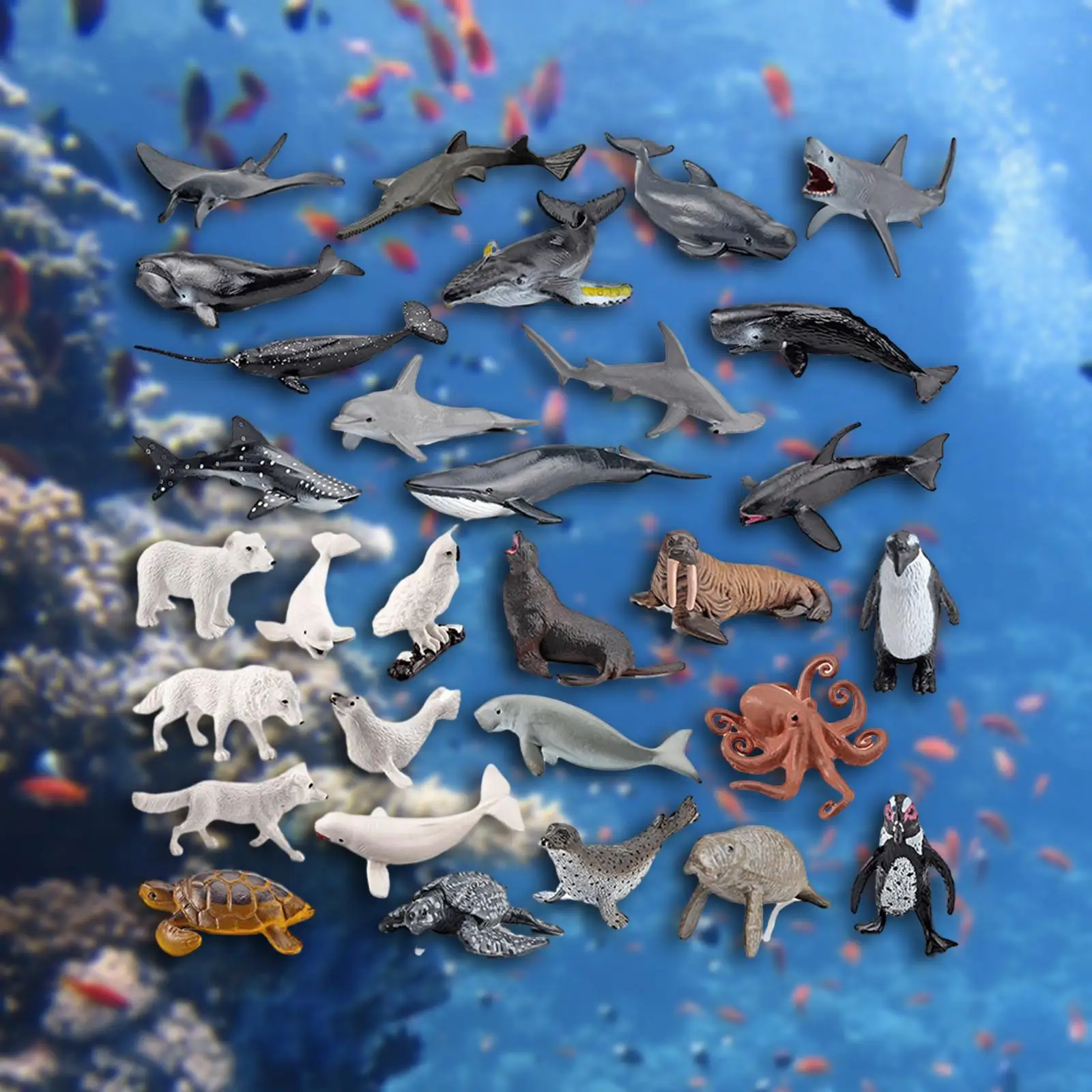 30Pcs Sea Animals Kids Educational Toys Kids Educational Toy Lifelike Miniature Statues Sea Animals Figure for Shelf Decor