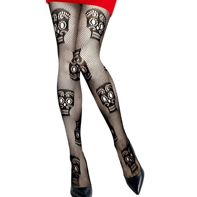 Skull Stockings Black Fishnet Tights Spider Web Fishnets Pantyhose Womens  Halloween Cosplay Costume Accessories C6UF