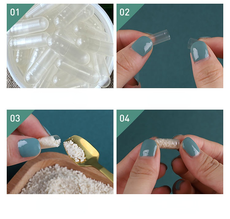 100PCS/Bag Hard Gelatin Empty Capsules Transparent Hollow Seperated Joined Capsules Shell Medicine Edible 00# 0# 1# Health Care