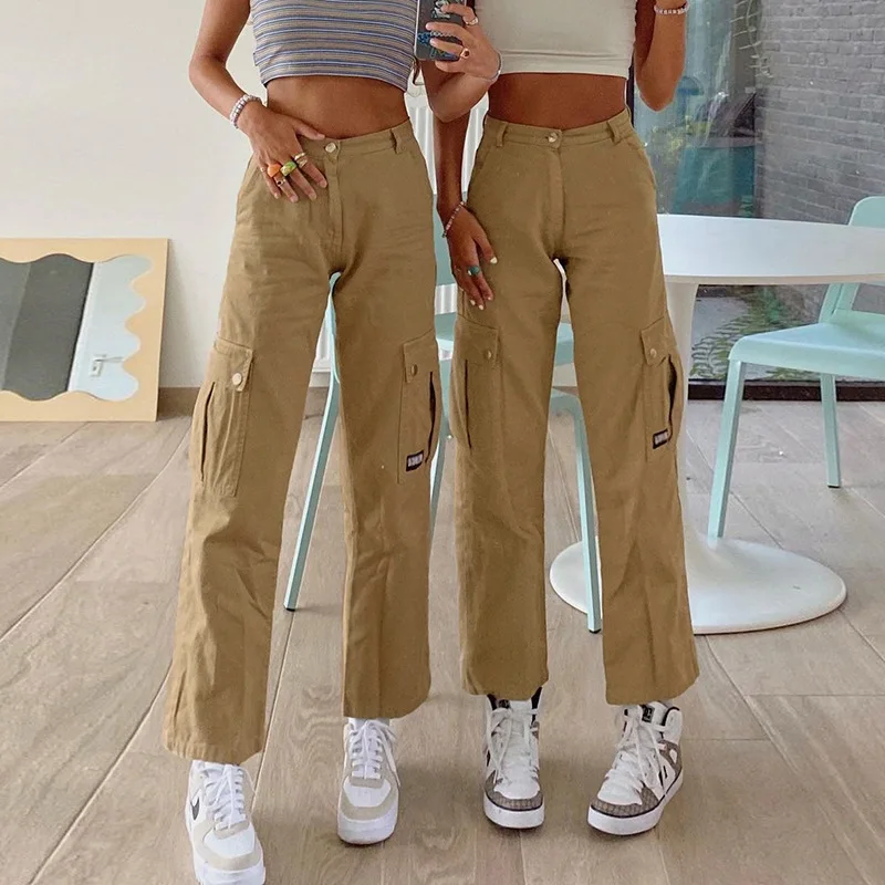 Women Cargo Jeans Spring Pocket Stitching Denim Straight-Leg Pants Trousers Streetwear Vintage High Waist Jeans Pants Overalls fashion clothing