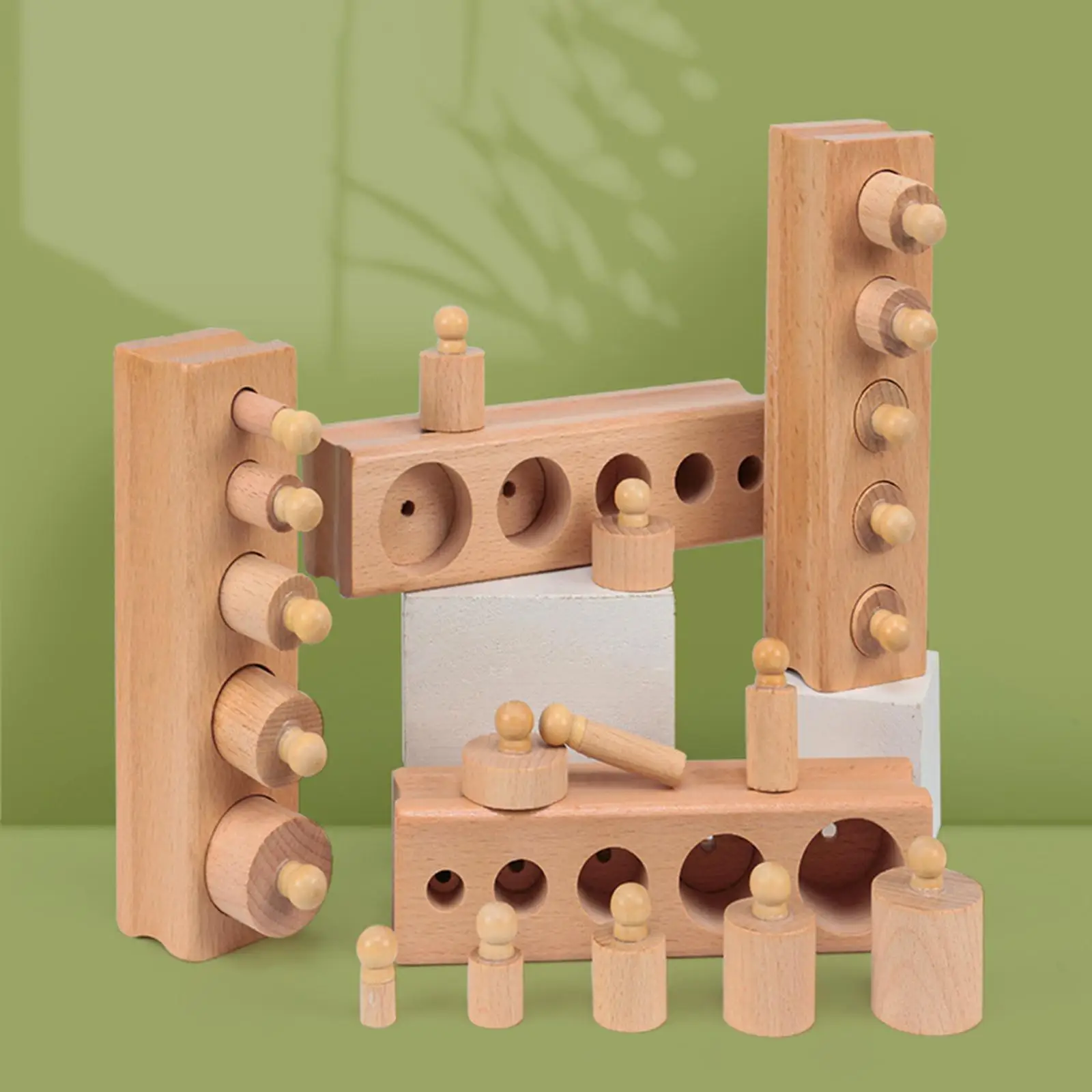 4Pcs Montessori Toy Board Game Early Development Knobbed Cylinders Blocks Socket Wooden Cylinders Ladder Blocks for School Baby