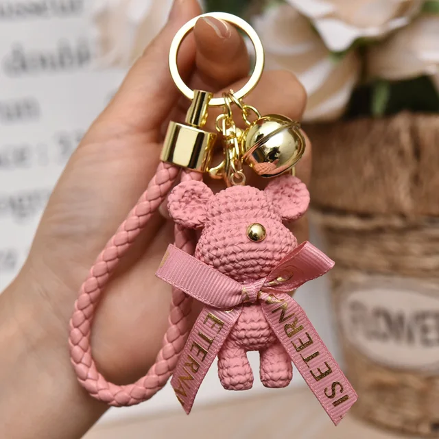 New Lovely Bear puppet Keychain Personality Funny Backpack Pendant Fashion  Cute Car Key Ring Cartoon Sitting lattice - AliExpress