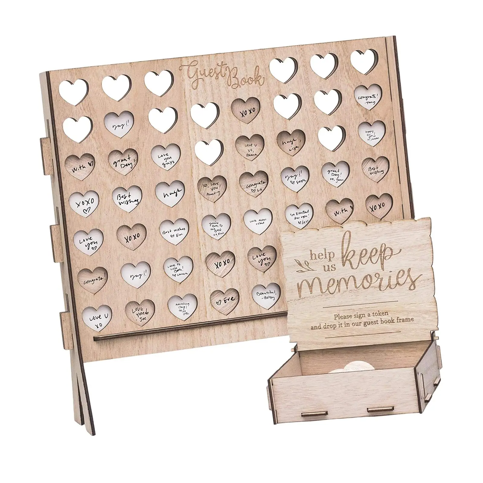 Rustic Wedding Reception Guest Book Decorative with Wooden Hearts Drop Box for Events Centerpiece Wedding Gift Reception Holiday