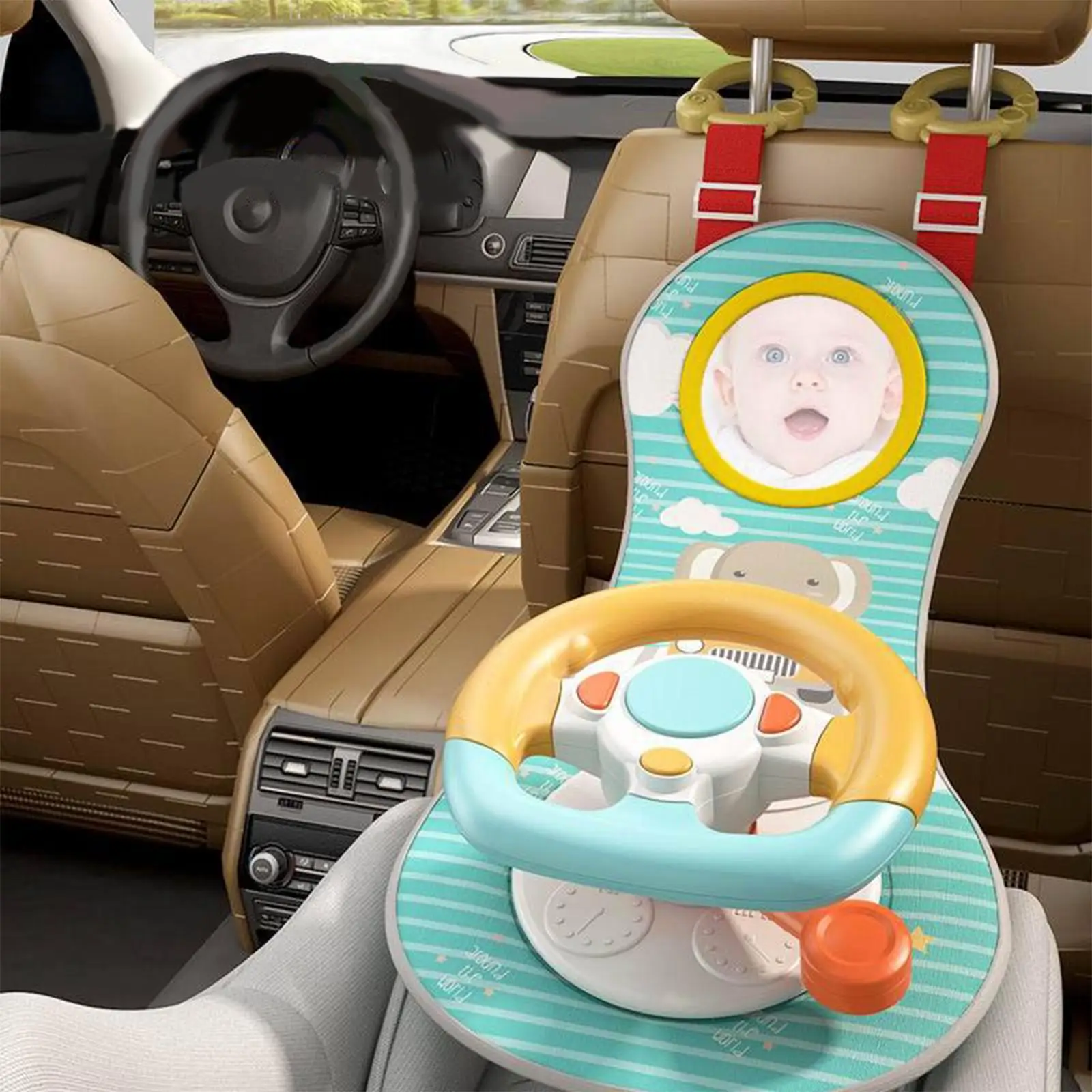 Baby Car Steering Wheel Toy Adjustable Pretend Game Driver Training 1.5V Simulation Driving for Car Back Seat Kids Infant Child