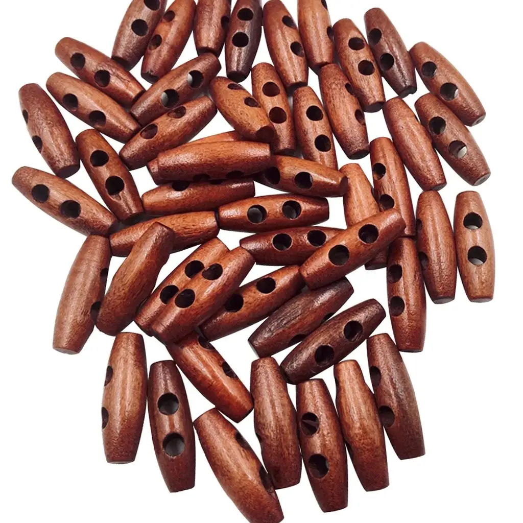 50Pcs Wood Toggle Buttons, Sewing Knitting and Crochet Perfect for Outwear Coats Knitwear, 30mm Length