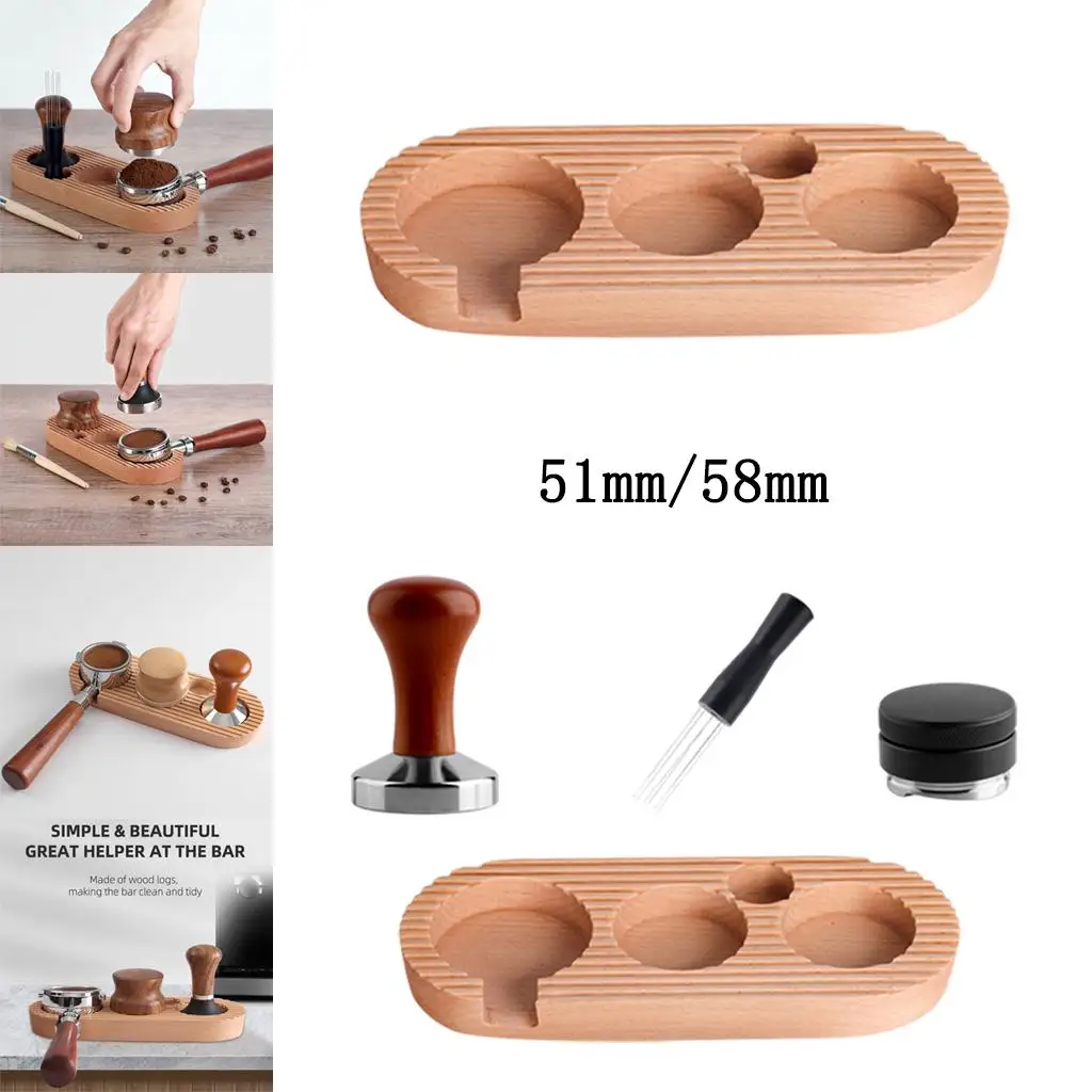 Coffee Tamping Stand Tidy Wooden 4 Slots Manual Solid Tools Coffee Tamper Holder Base for Home Office Espresso Coffee Maker Cafe