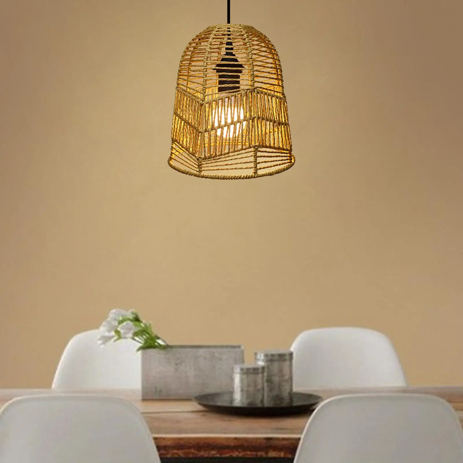 Woven Pendant Lamp Shade Ceiling Pendant Light Shade Chandelier Lamp Shade Light Bulb Cage Guard for Restaurant Teahouse Bar