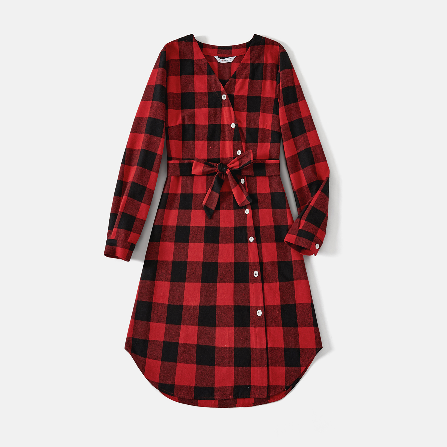 PatPat Christmas Family Matching Outfits Red and Black Plaid Long-sleeve Shirts and Belted Dresses Matching Family Clothes Sets