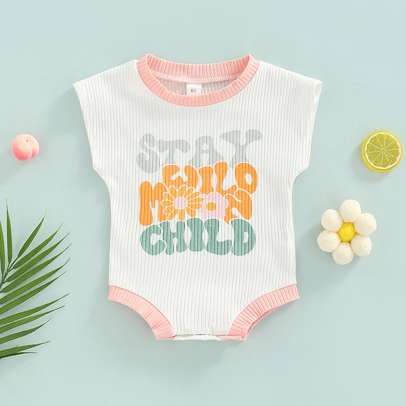 Summer Newborn Baby Girls Clothes Ribbed Knitted Letter Print Loose Sleeveless O-neck Romper Jumpsuits Toddler Clothing cute baby bodysuits