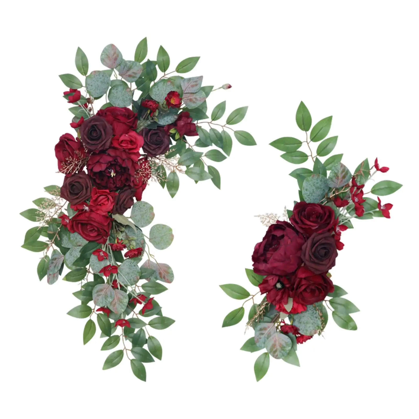 2 Pieces Artificial Flower Arch Rose Flower Wine Red Garland Props Handmade for Wedding Door Ceremony Backdrop Wall Exhibition