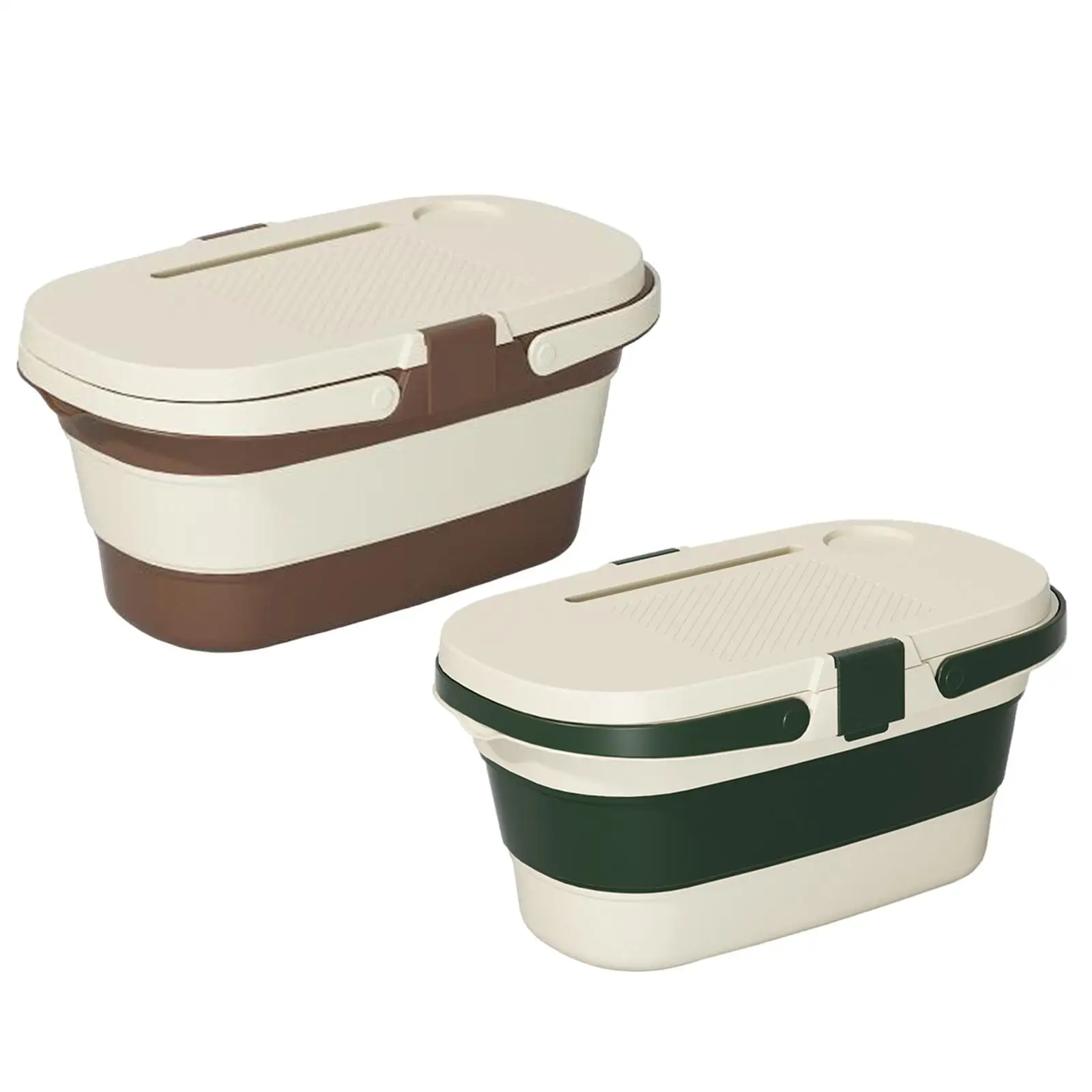 Collapsible Picnic Basket Multifunctional Water Bucket Storage Box with Lid and