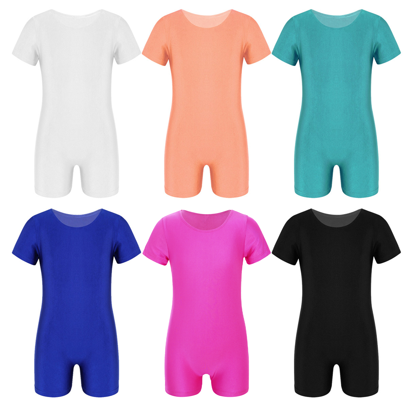 Kinder Badeanzüge Strampler Jungen Mädchen Ballett Tanz Gymnastik Trikot Kurzen Ärmeln Einfarbig Weiche Dehnbare Overall Ganzanzug – Detail 1