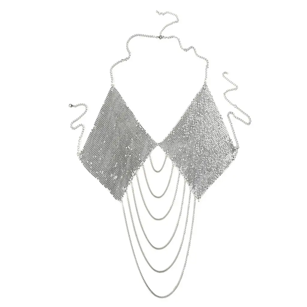 Aluminum Sequins Necklace Bikini Bra  Chain Harness Jewelry