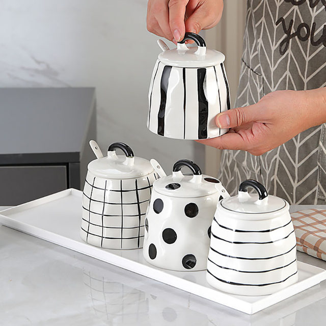 Polka Dot/Striped Ceramic deals Kitchen Canister Set