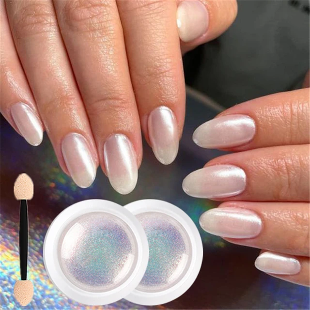 1 scatola specchio per unghie pigmento in polvere bianco perla sfregamento  su Nail Art Glitter Chrome Aurora Blue Manicure decorazione per unghie -  AliExpress