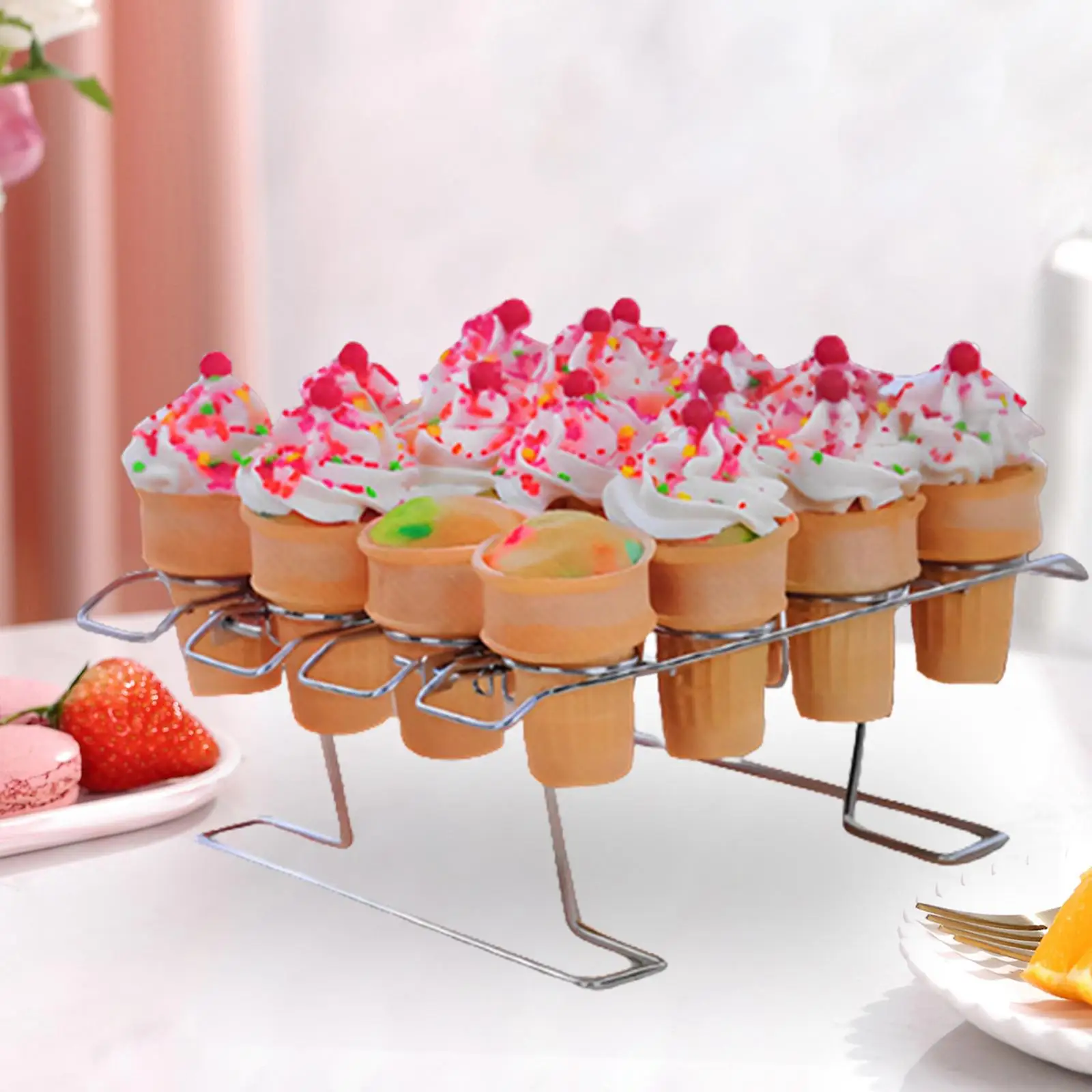 Ice Cream Cone Holder, 16slots Cone Cupcakes Storage Shelf, Cooking, Portable Cupcake Cone Display Stand for Retirement