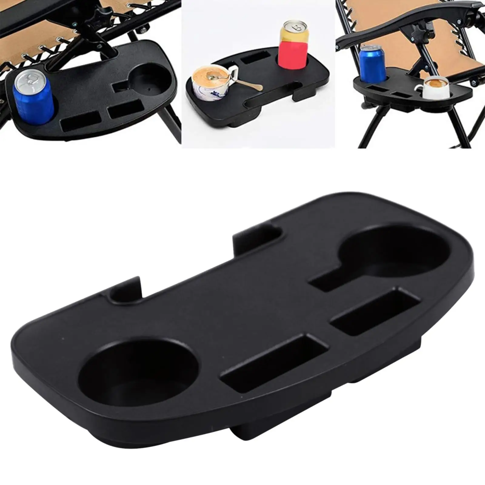 Recliner Side Table Cup Holder Tray Folding Reclining Chairs with Mobile Phone Slot for Sun Lounger Hiking Fishing Camping Beach