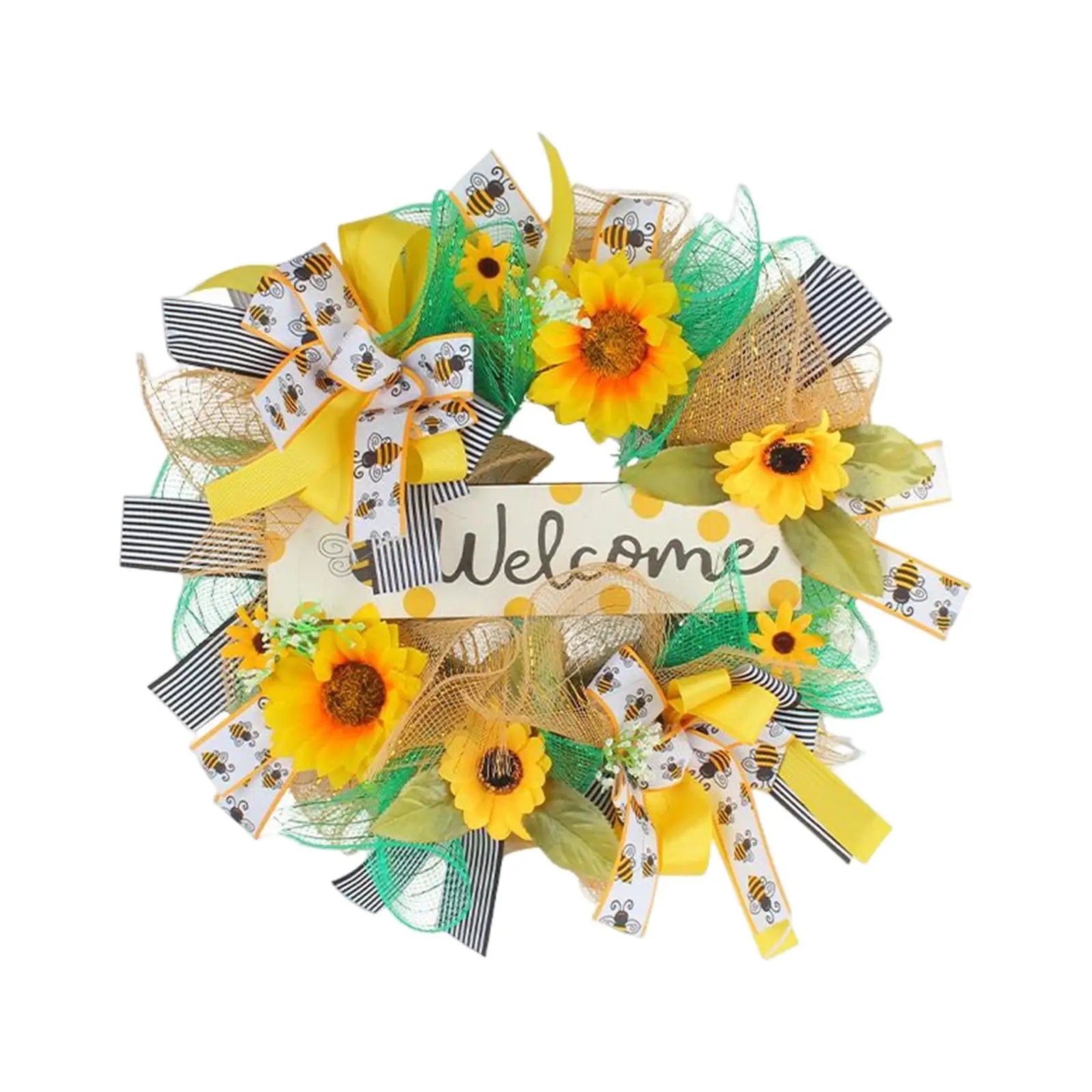 Round Spring Wreaths for Front Door Crafts Props Artificial Flower Wreaths Bee Day Wreath Flower Wreath for Home Decorations