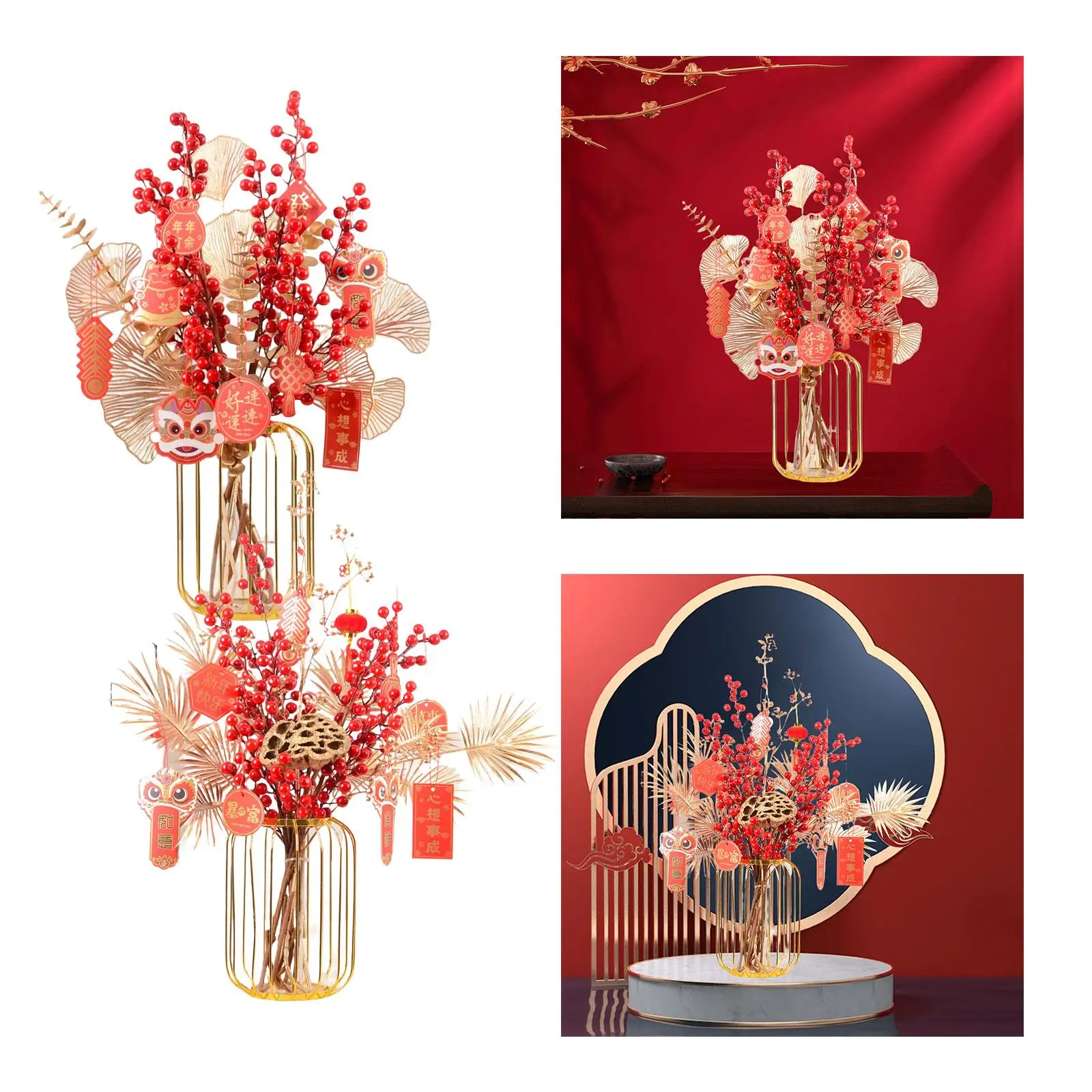 Chinese Style Flower Basket Ornament New Year for Festival Desktop Decor
