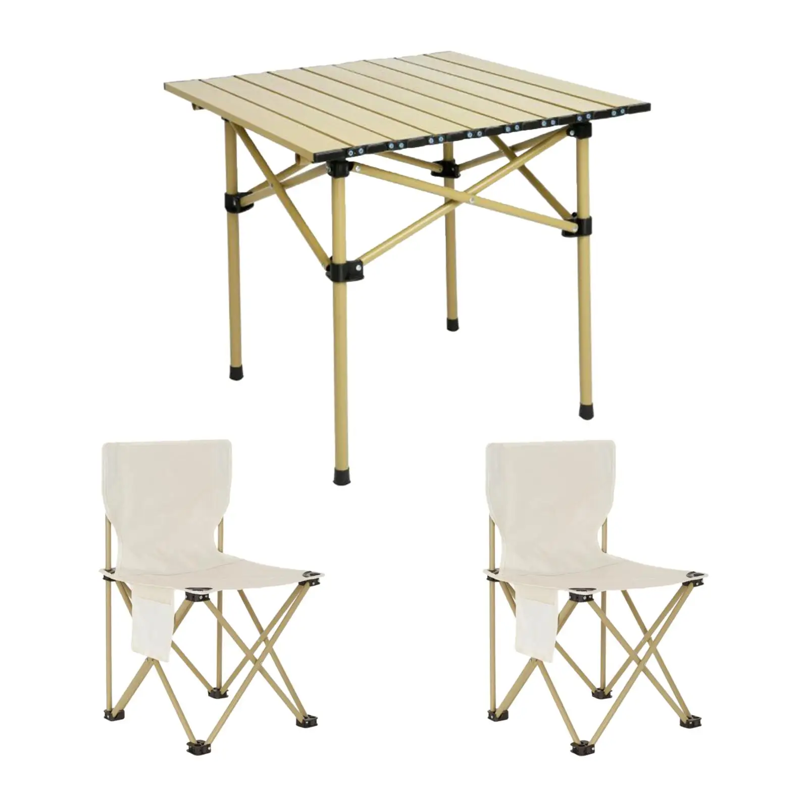 Camping Folding Table Chair Set Steel Camping Table with 2 Stools, Patio Folding