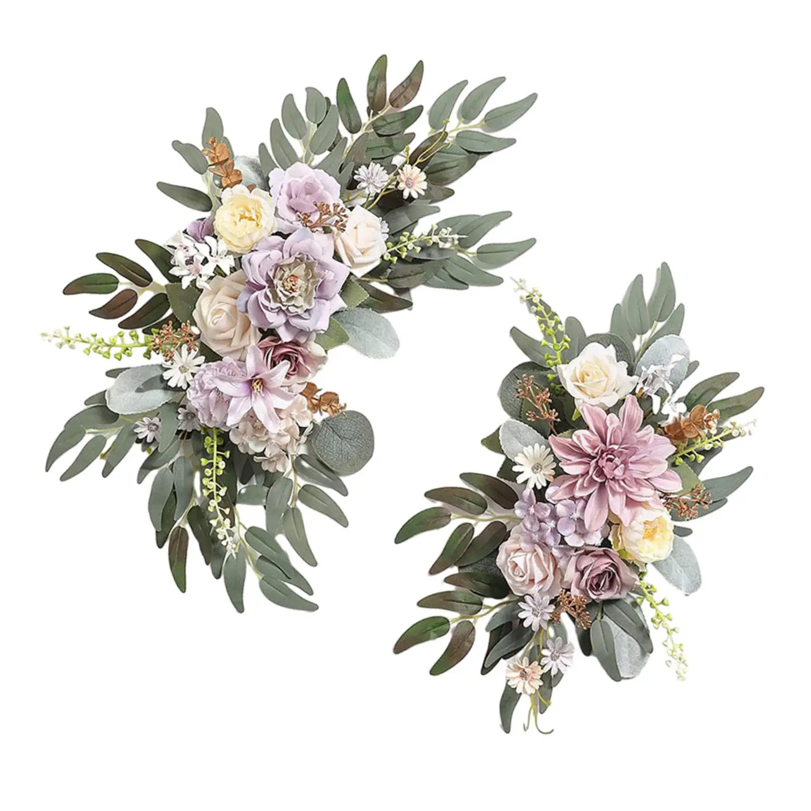 2 Pieces Wedding Arch Wreath Floral Swag Backdrop Handmade Hanging Silk Flowers for Front Door Decoration Ceremony Ornament Wall