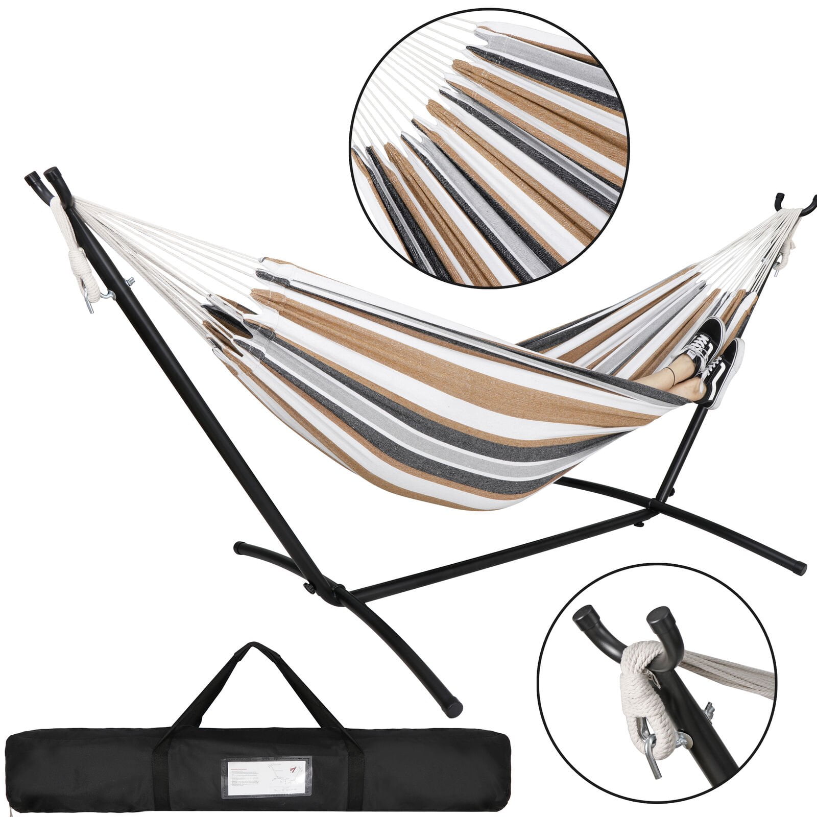 Title 5, 2-Person Cotton Hammock with Space Saving Steel...