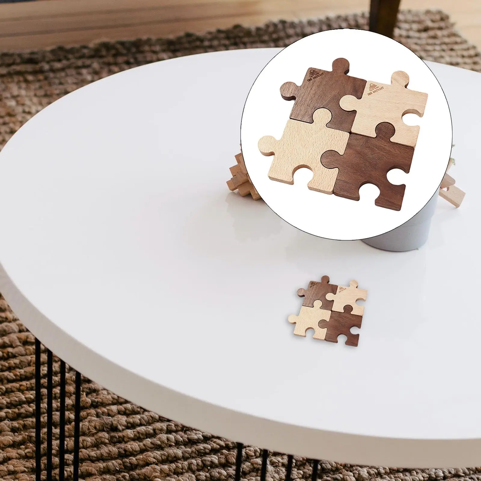 4x Wooden Coasters Jigsaw Puzzle Design Ornament Creative Coffee Mug Pad for Home