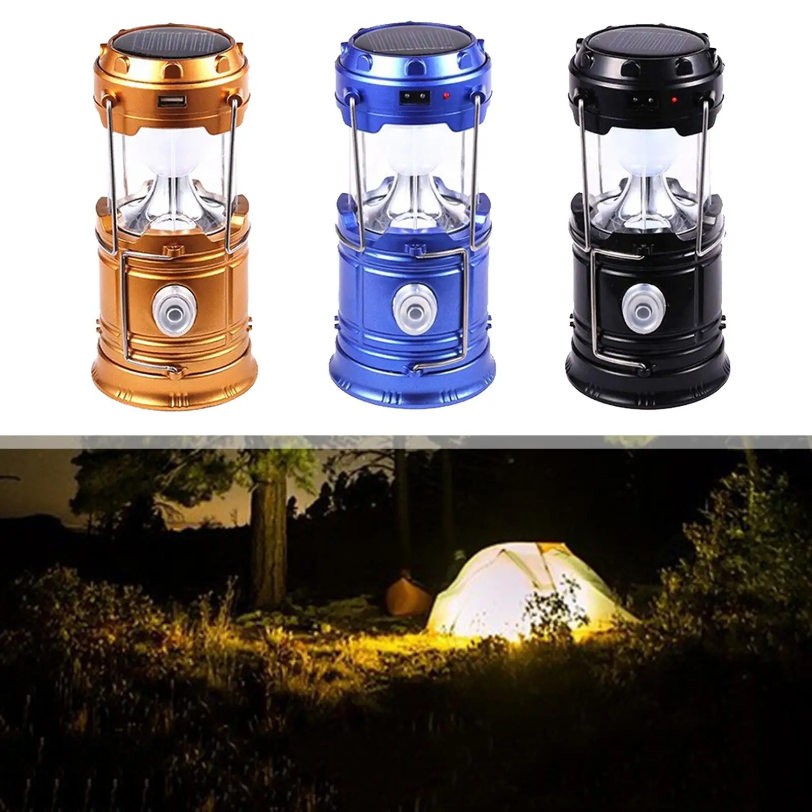 Camping Lantern, Solar Powered Waterproof Tent Light, Perfect Lantern Flashlight for  Hiking Fishing And More