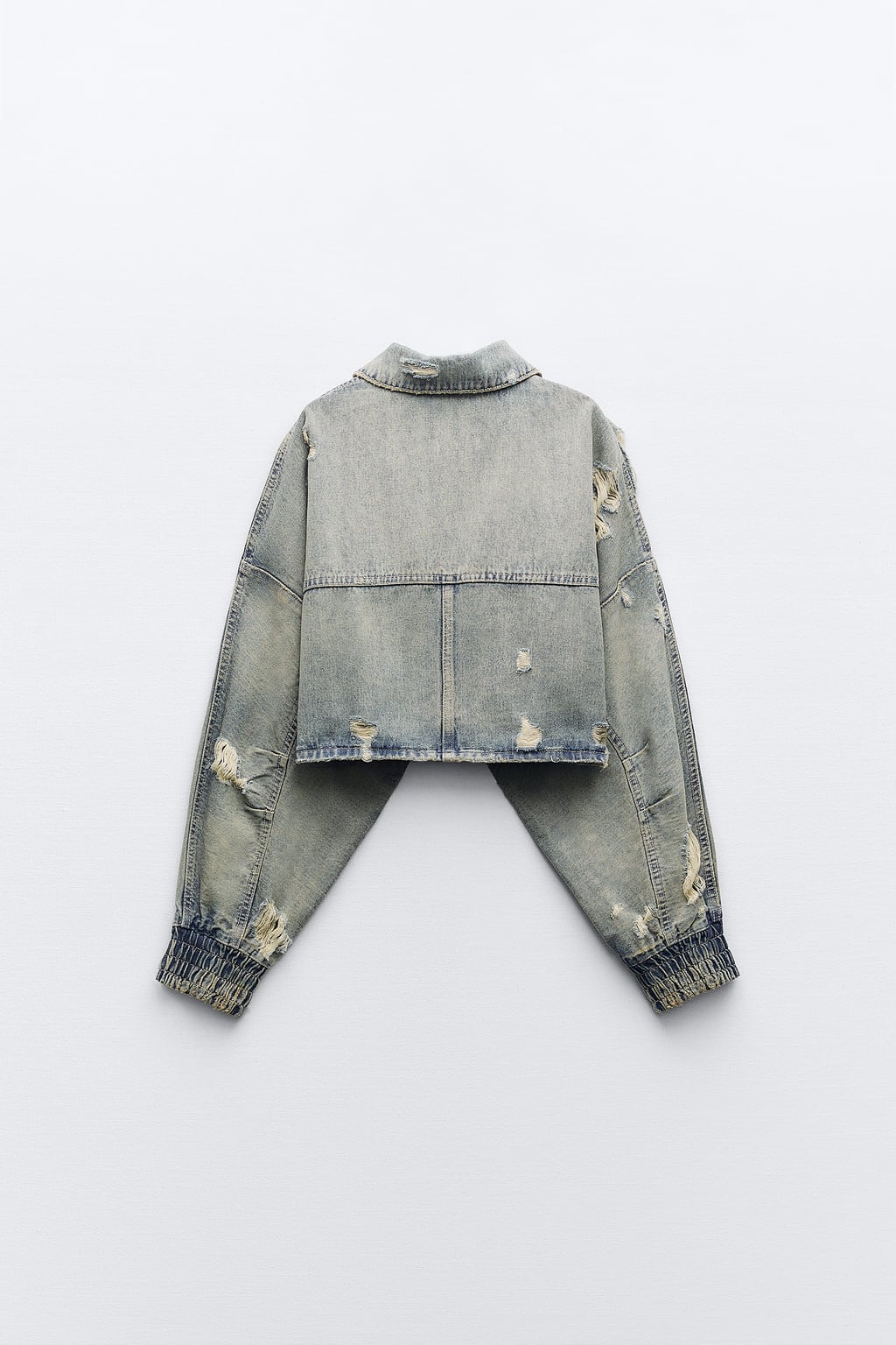 Women's Ripped Crop Denim Jacket Autumn New Lapel Long Sleeves Dropped Shoulders Washed Effect Rips Zip Cropped Jacket_voghion.com