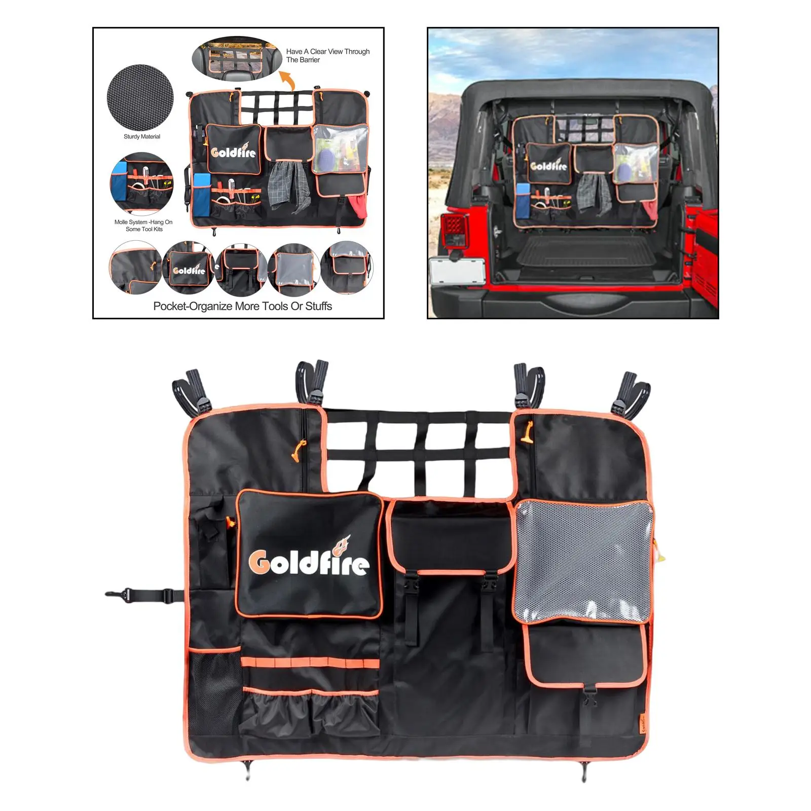 Trunk Cargo Net Storage Bag Pet Dog Barrier Fit for Jeep Wrangler JK JL 07-22 with Hook