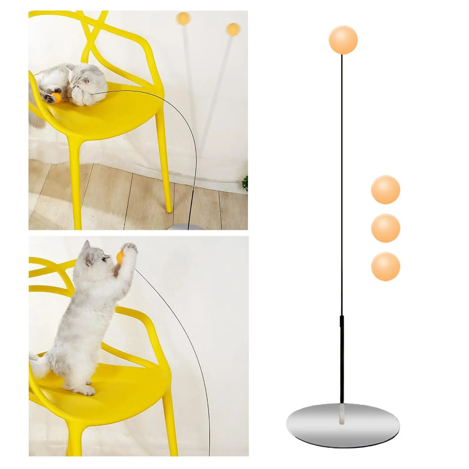 Cat Stick Toy with Elastic Alloy Rod IQ Improving 4 Balls for Training Tool