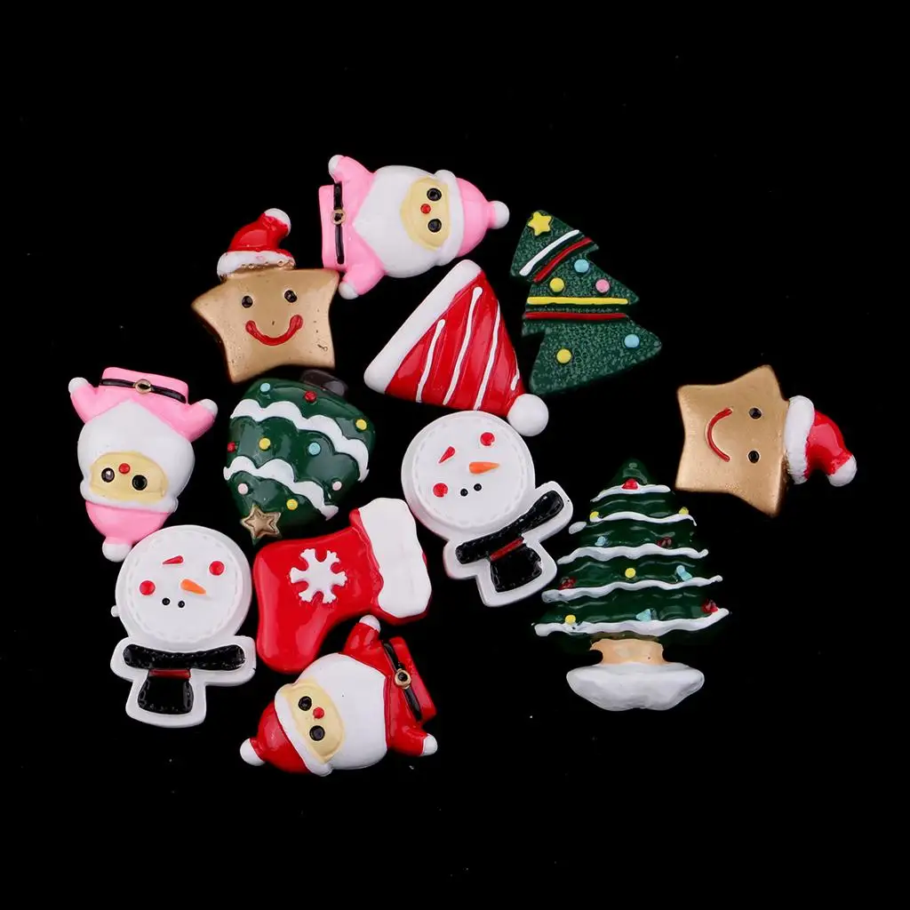 12 Pieces Assorted Christmas Themes Resin Flatback Scrapbook Embellishment for DIY Craft Card Making Phone Case Decoration