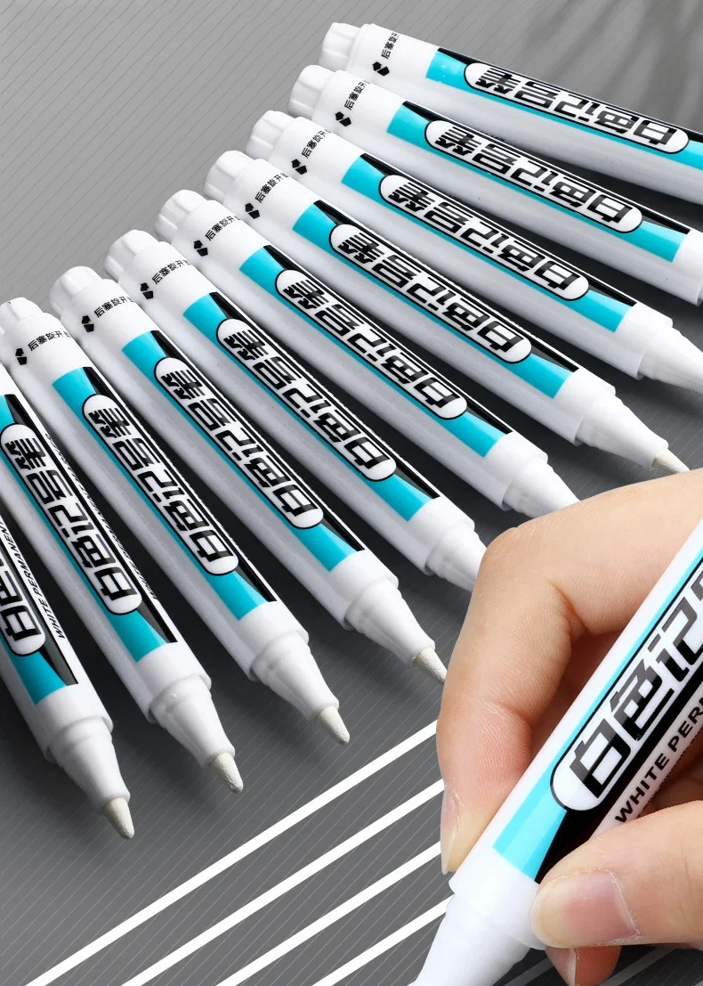 0.7/1.0/2.5MM White Marker Pens Oily Waterproof Permanent Paint Markers For Wood Plastic Leather Glass Stone Metal Art Supplies