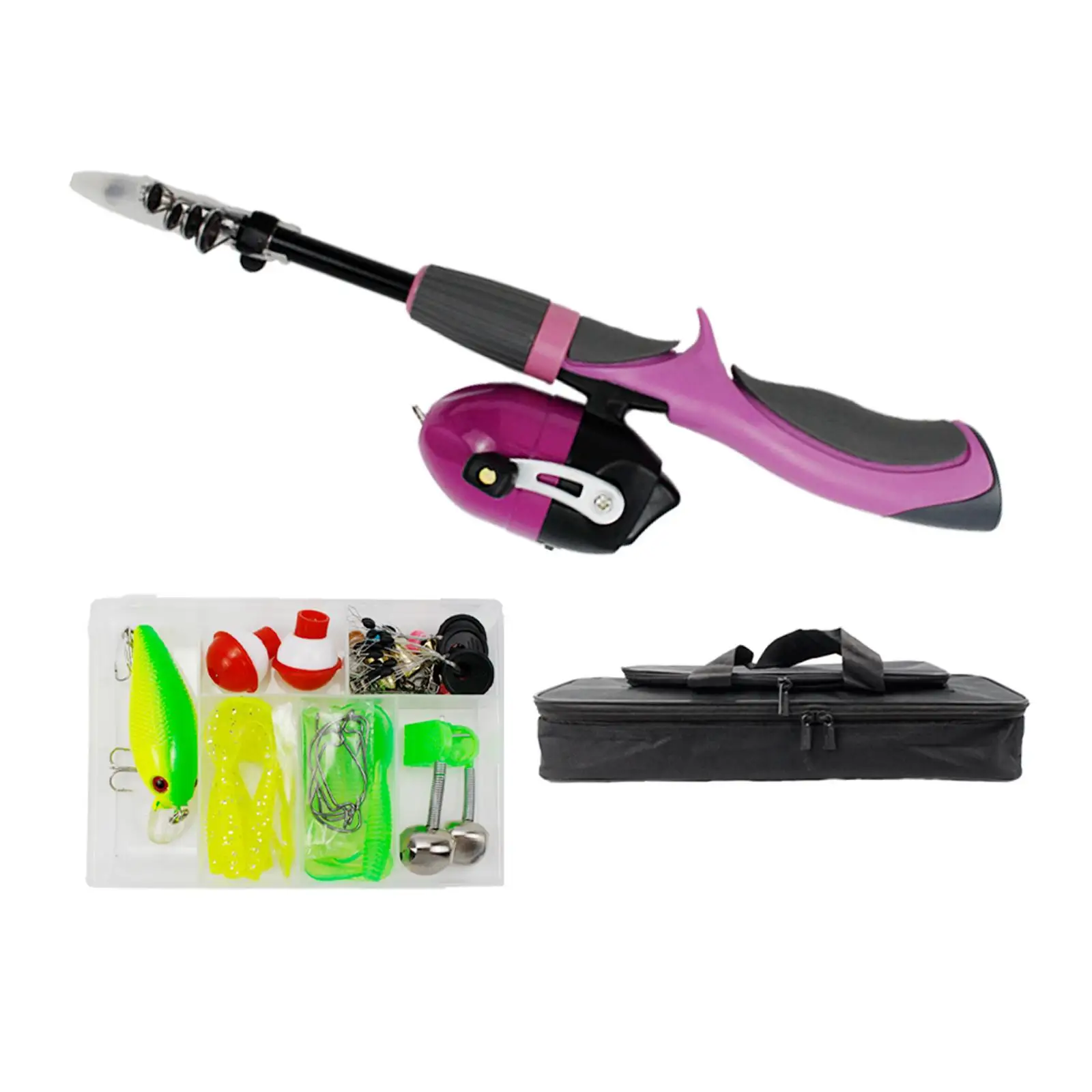 Kids Fishing Pole Kit Travel Tote Telescopic Rod and Reel for Starter