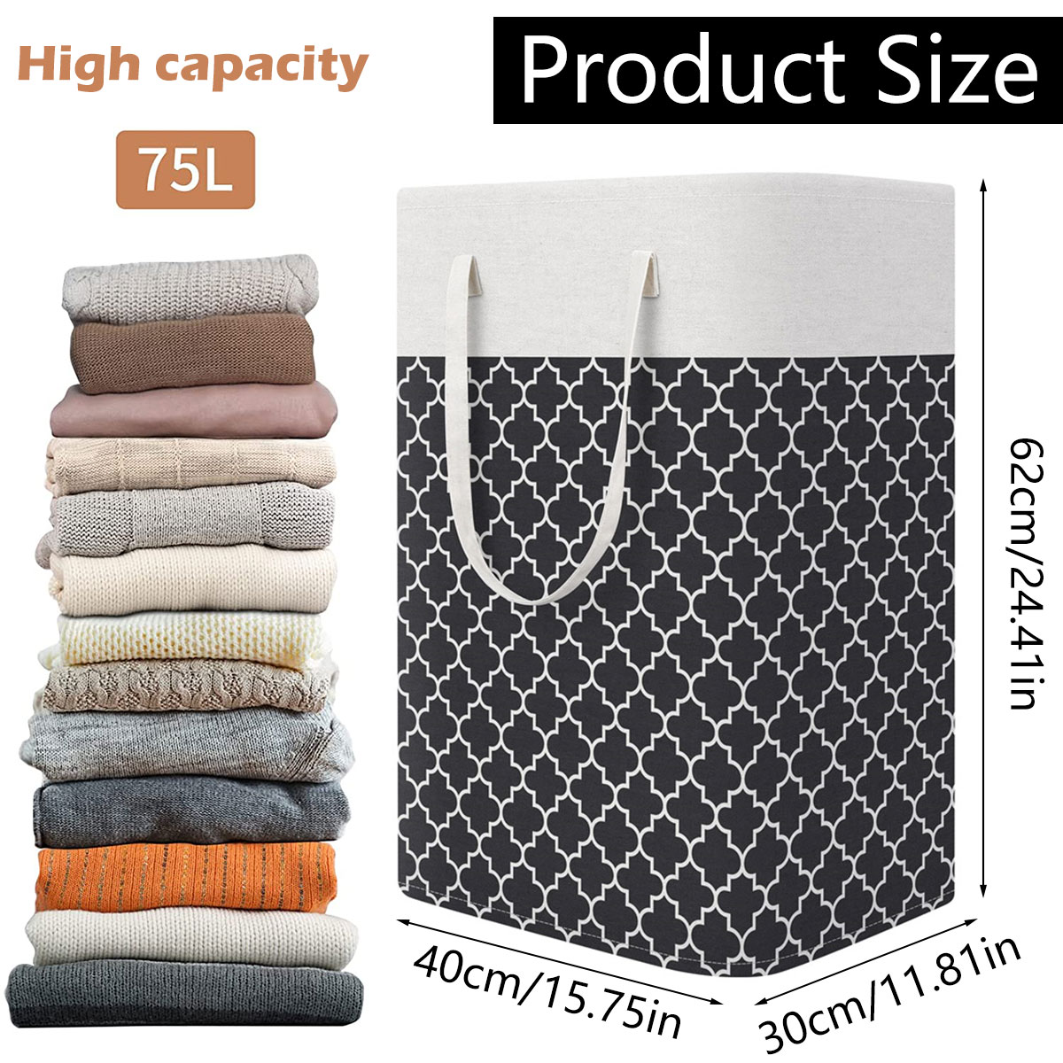 Description Picture 5 of item75L Laundry Basket with Handle Waterproof  Laundry Hamper Large Capacity Foldable Clothes Sundries Organizer Storage Box