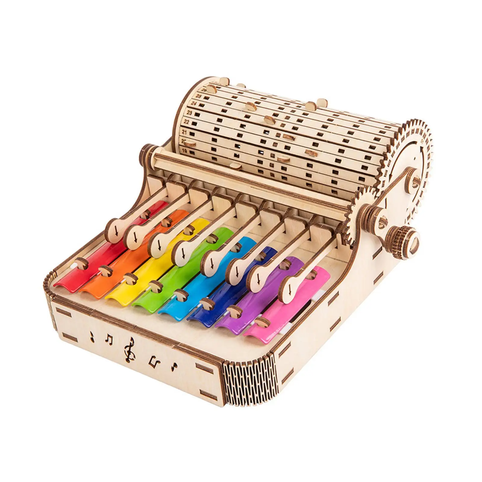 DIY Toy Piano Music Box Brain Teaser Instrument Toy Wooden Puzzle Building Hand Crank Engraved Musical Box for Kids Adults