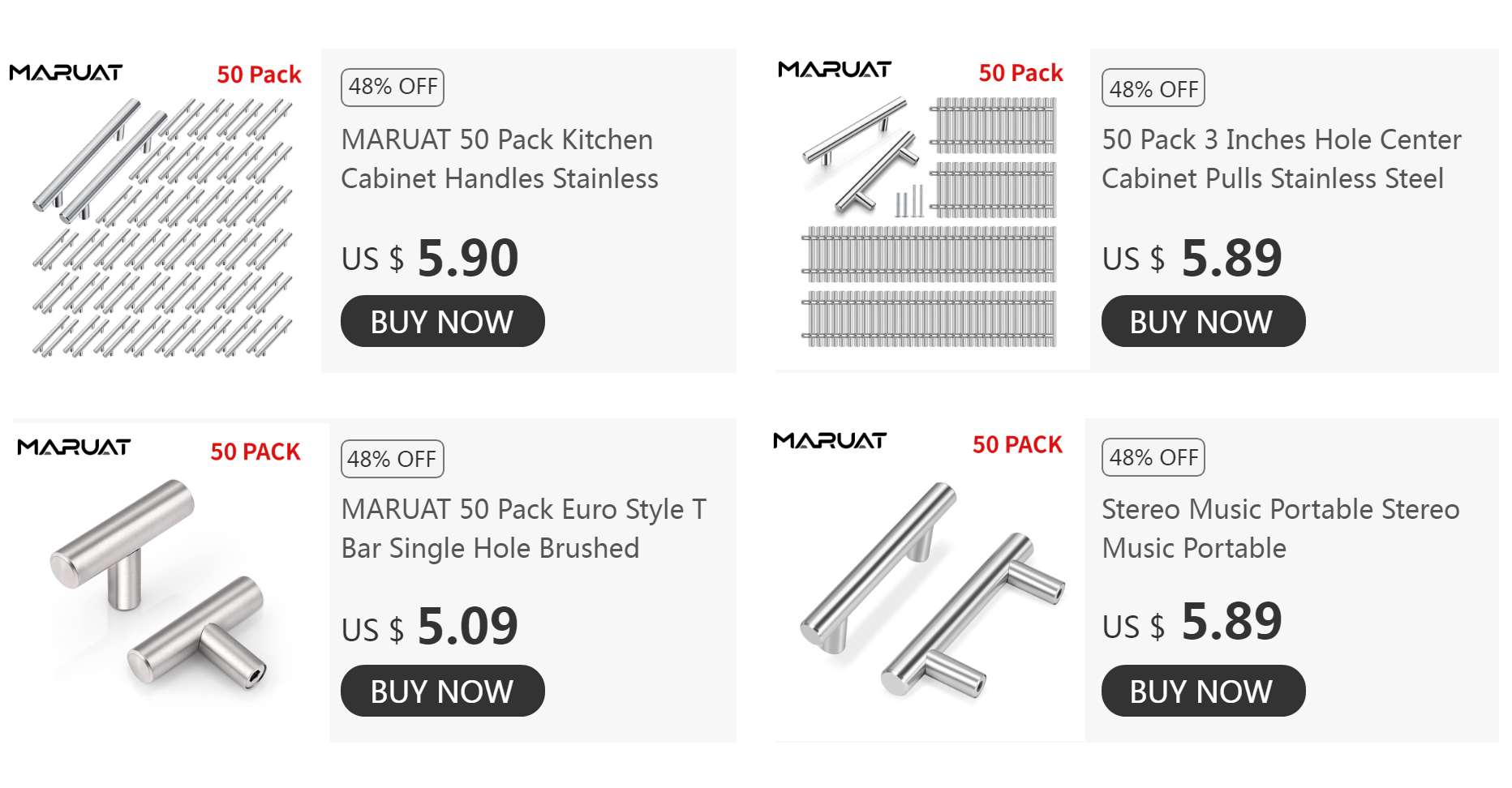 botões, único furo, níquel escovado, estilo Euro, 50 Pack