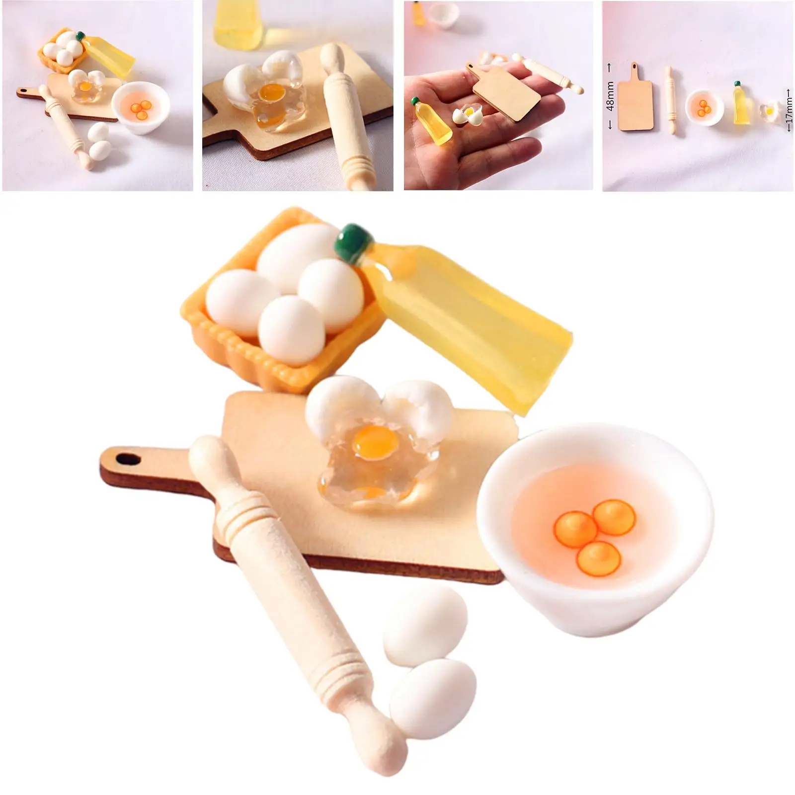 1:12 Miniature Rolling Pin Egg Set Doll House Accessories Kitchen Furniture