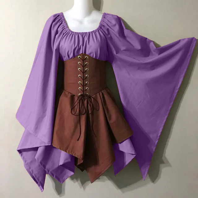 Women Medieval Elven Short Dress Gradient Color Flare Sleeves Irregular Hem  Renaissance Corset Ren Faire Dress Purple : : Clothing, Shoes &  Accessories